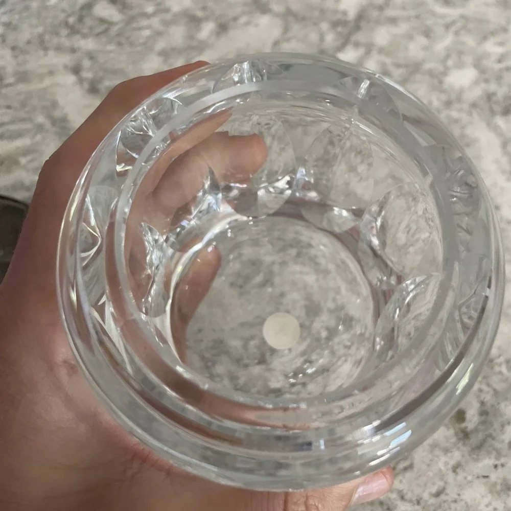 Lappas Hand Blown & Cut Crystal White Clear Glass Jar Heavy 4